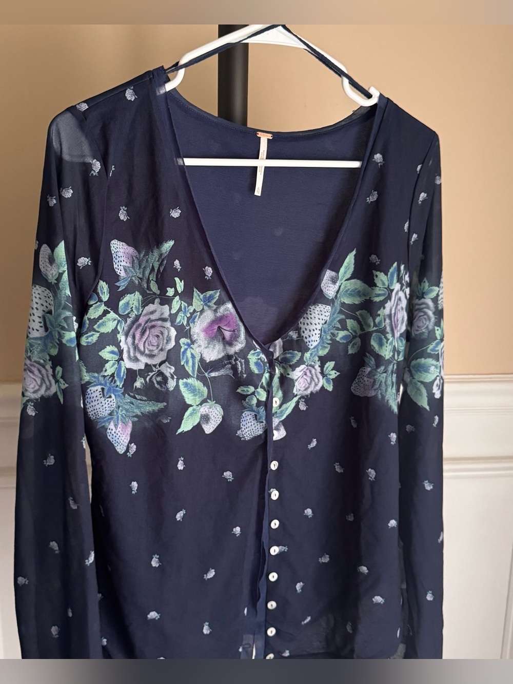 Free People Home Grown Mesh Cardi. Floral Long Sleeve Top. XL NWT - Picture 2 of 12